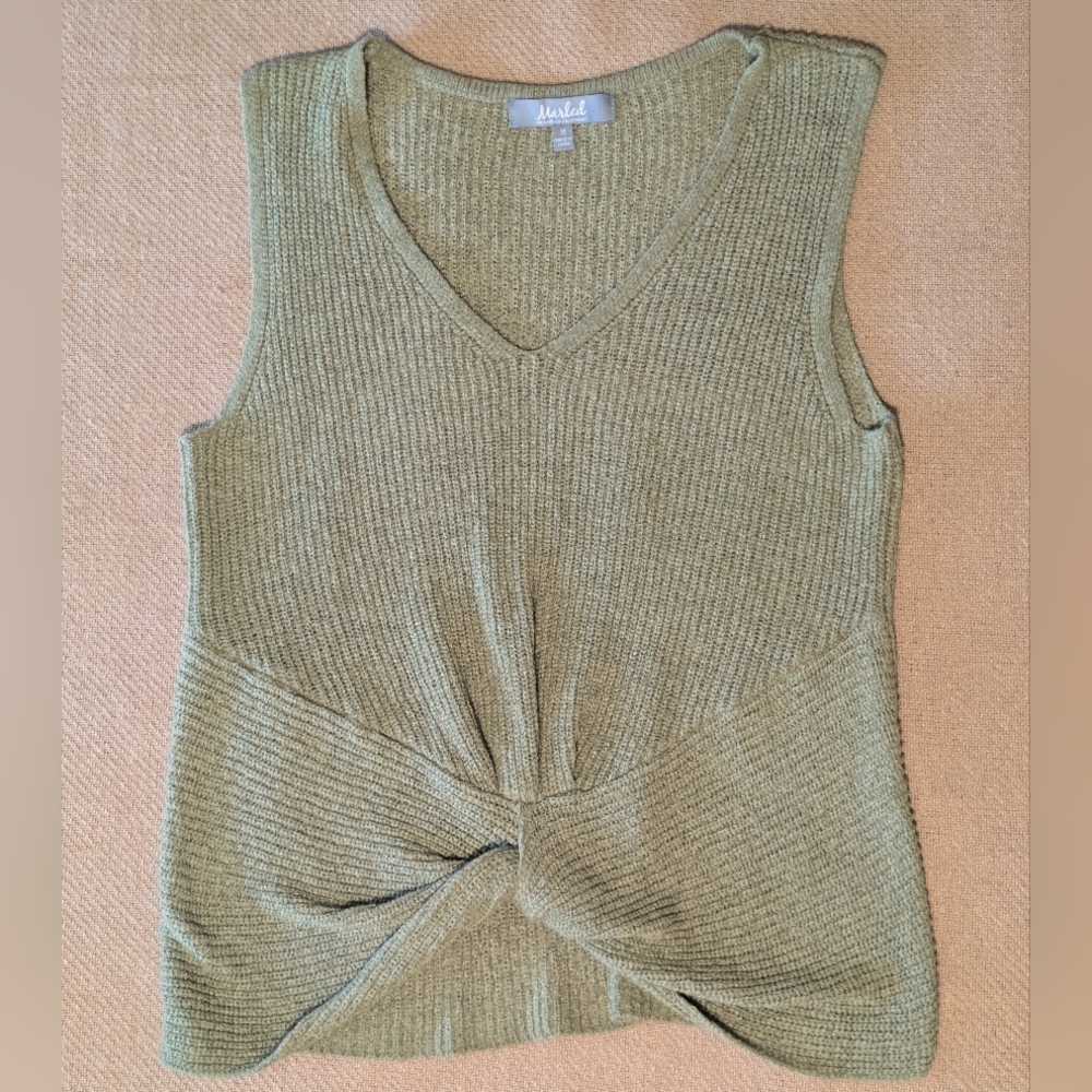 Marled Sage Olive Green Sleeveless Knit Sweater Top